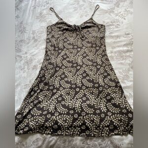 GAP Y2K Brown Floral Ruched Babydoll Cotton Modal Slip Dress Large Cottage Fairy